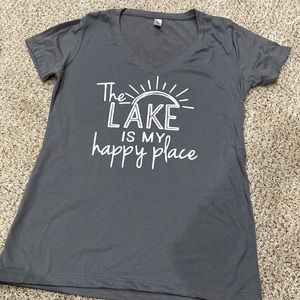 The lake is my happy place.  New v-neck tee.